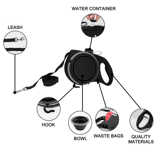 PawMate™ – 4-in-1 Multifunctional Dog Leash with Water Bottle & Bowl
