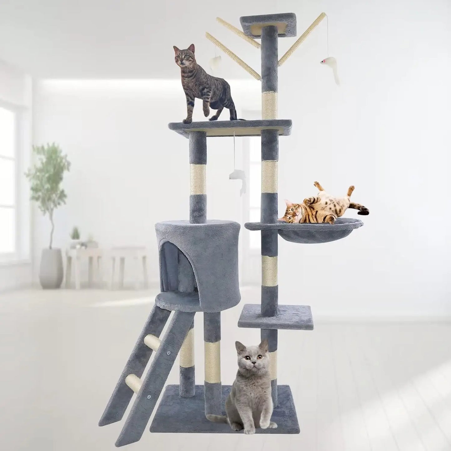 PurrTower™ by DayPlus – 140cm 5-Layer Cat Tree with Hammock & Scratching Posts
