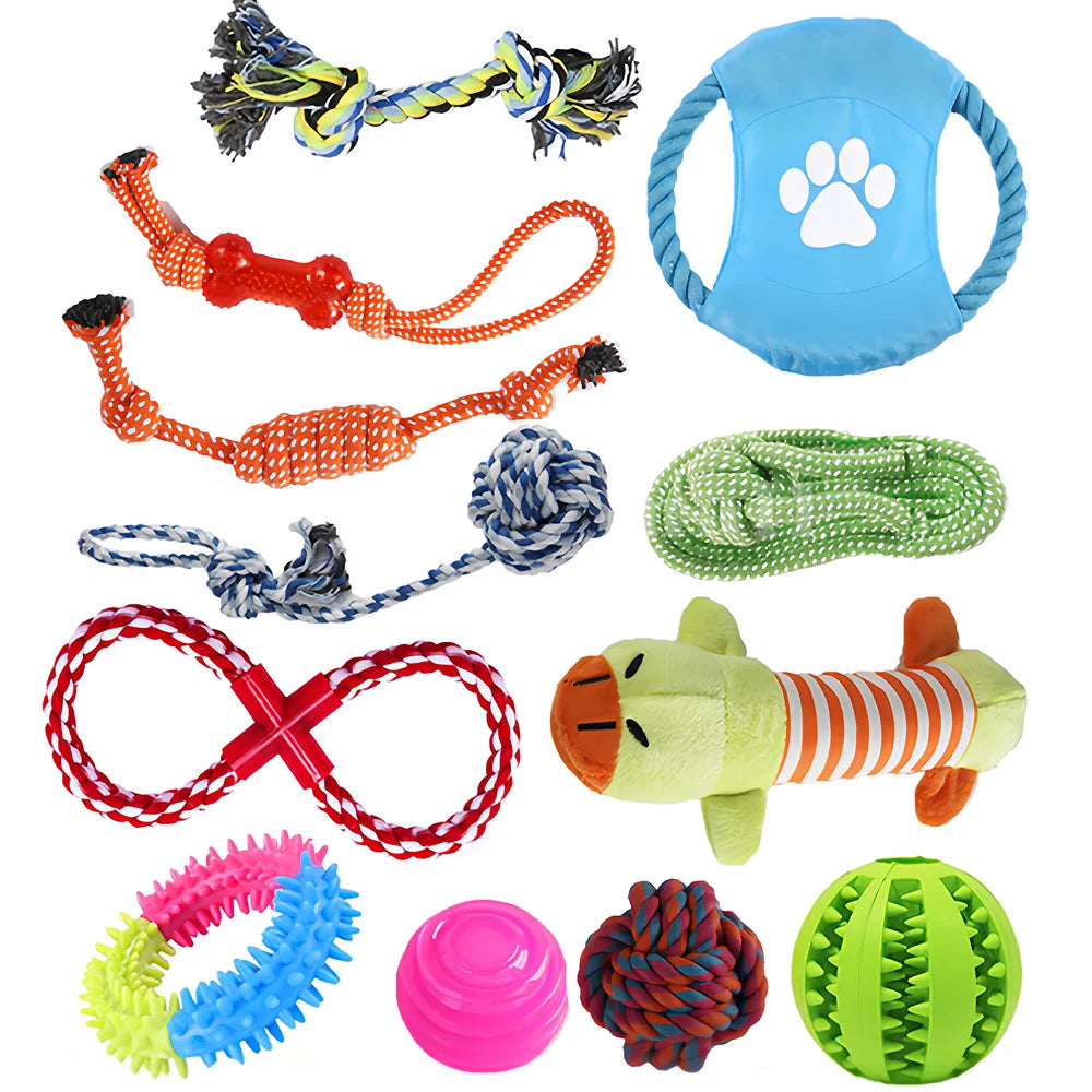 PawPlay™ Dog Toy Mega Pack – 5/10/12-Piece Chew & Tug Toy Set for Active Dogs