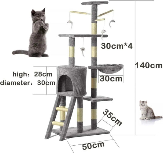 PurrTower™ by DayPlus – 140cm 5-Layer Cat Tree with Hammock & Scratching Posts