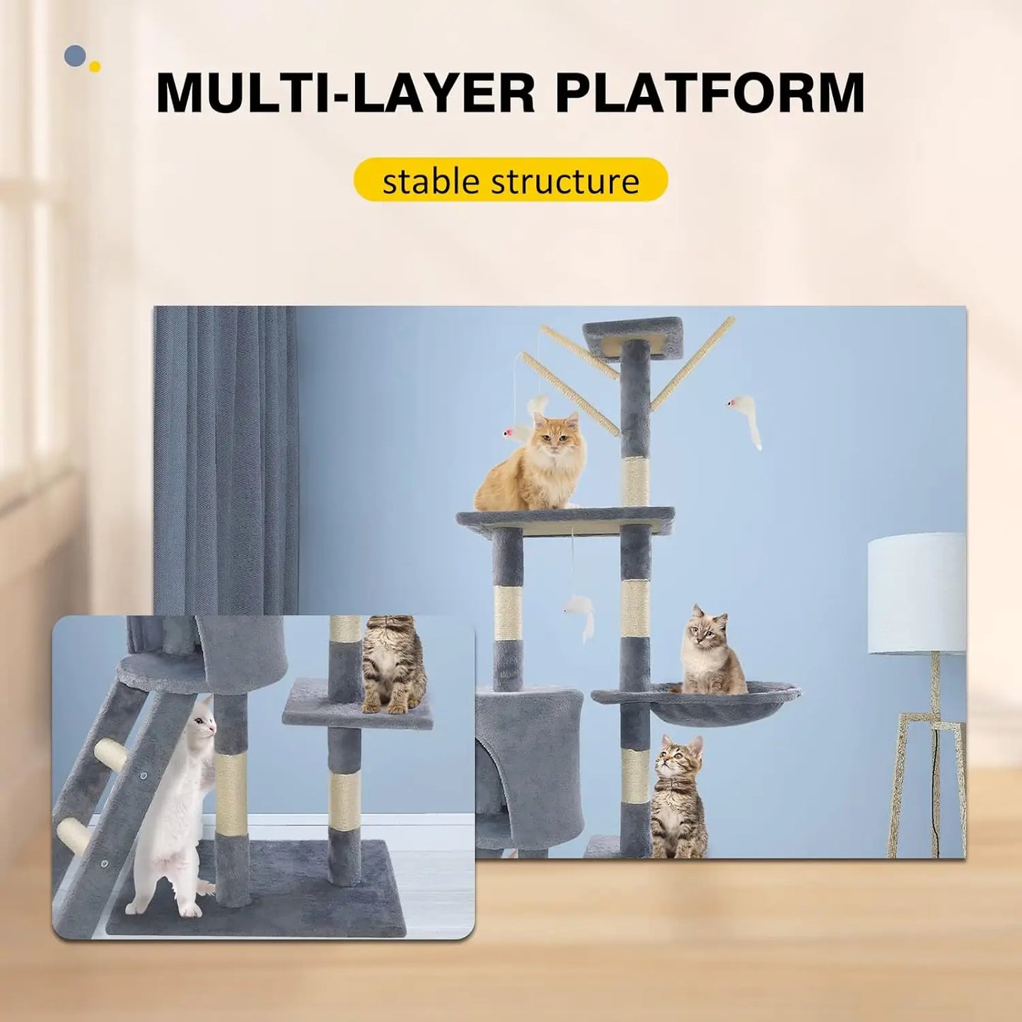 PurrTower™ by DayPlus – 140cm 5-Layer Cat Tree with Hammock & Scratching Posts